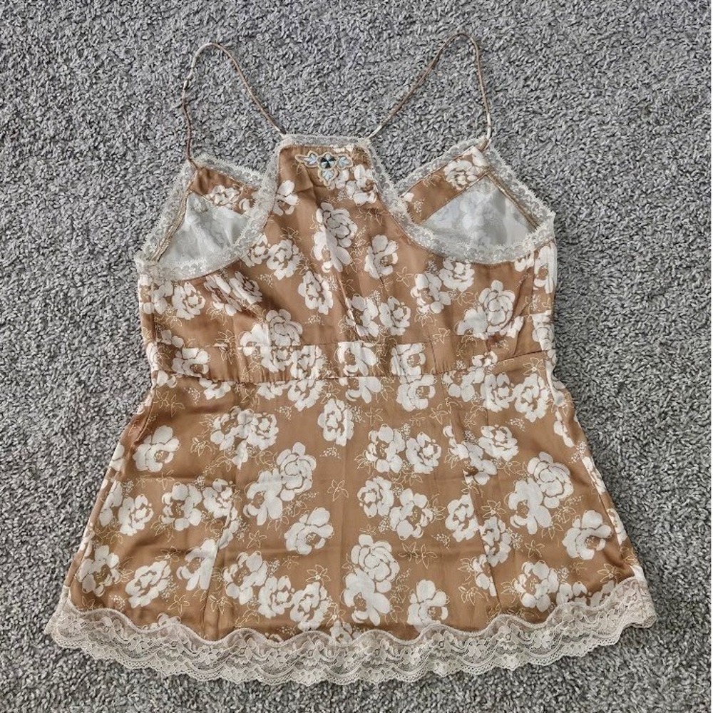 Intimately Free People Night Special Cami Floral Lace Trim Women Small Tan - Picture 8 of 8